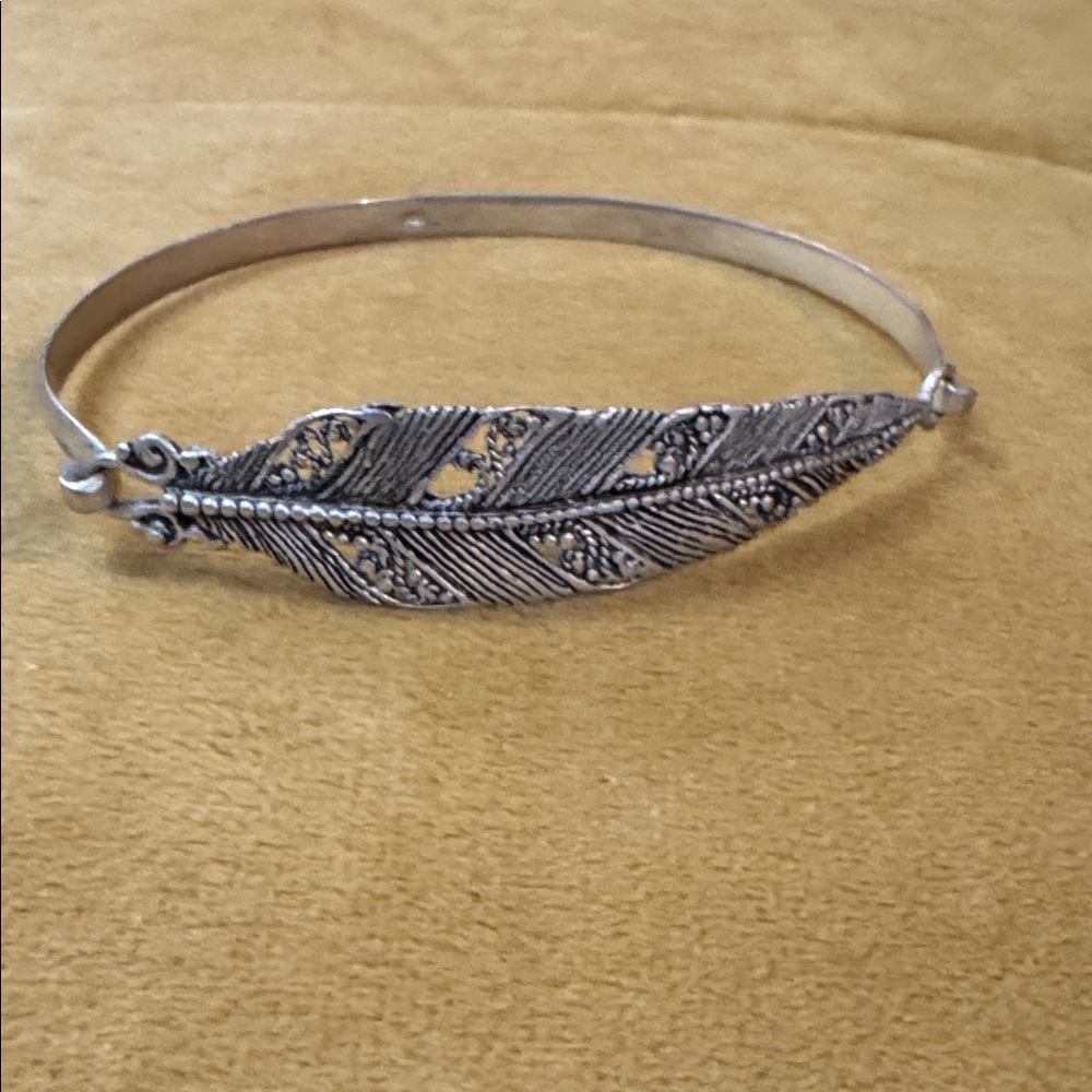 Silver Feather Bangle Bracelet